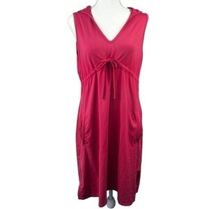 Athleta Fuschia Hoodie Sleeveless Athletic Dress Size M Empire Waist Tie